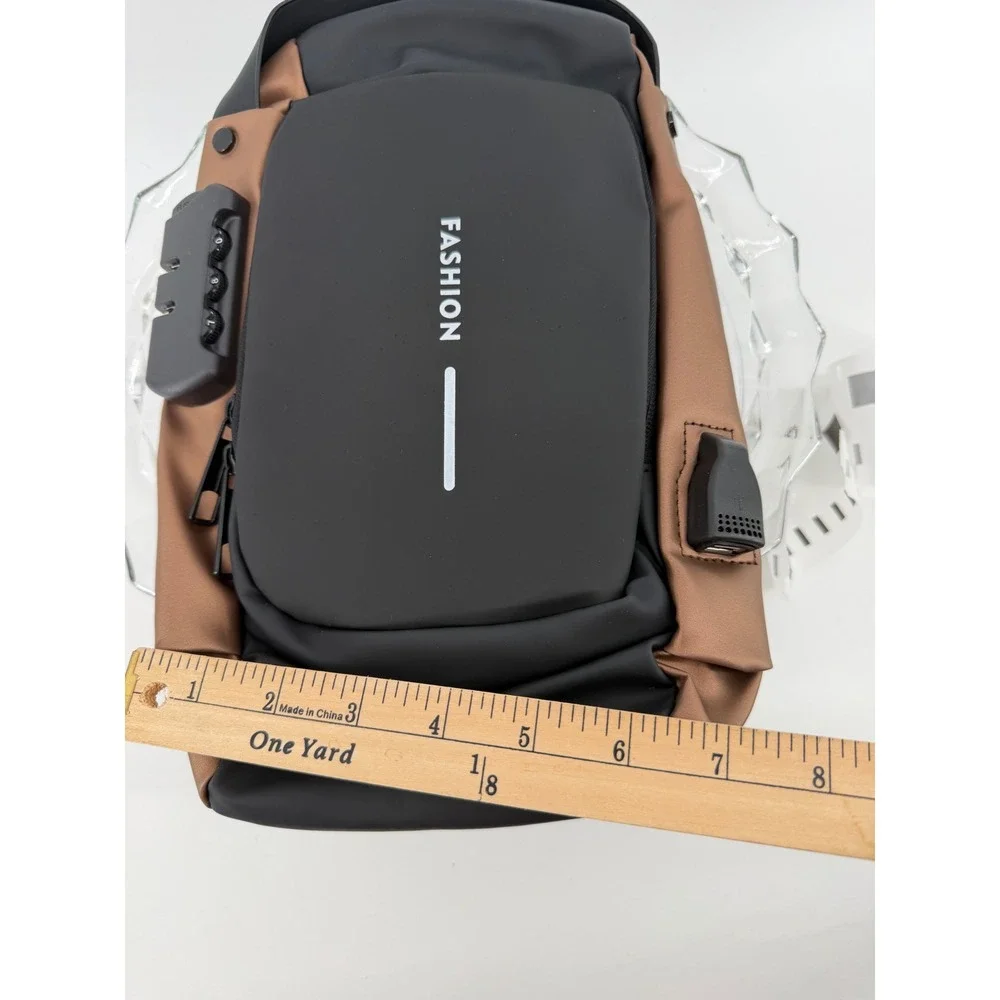 Fashion Anti Theft Sling Bag Black Brown Combination Lock USB Port Crossbody